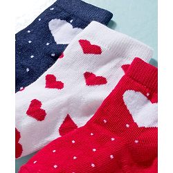 Cute Walk By Babyhug Knit Ankle Length Anti-Bacterial Socks with Heart & Polka Design Pack of 3 -Red & White Navy Blue