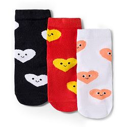 Cute Walk by Babyhug Knit Ankle Length Antibacterial Socks With Heart Design Pack Of 3 - Red Black & White