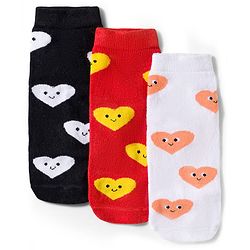 Cute Walk by Babyhug Knit Ankle Length Antibacterial Socks With Heart Design Pack Of 3 - Red Black & White