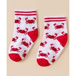 Cute Walk By Babyhug Knit Ankle Length Anti-Bacterial Socks with Stripe Crab & Polka Dot Design Pack of 3 -Blue Red & White