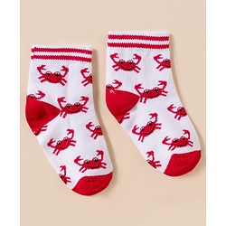 Cute Walk By Babyhug Knit Ankle Length Anti-Bacterial Socks with Stripe Crab & Polka Dot Design Pack of 3 -Blue Red & White