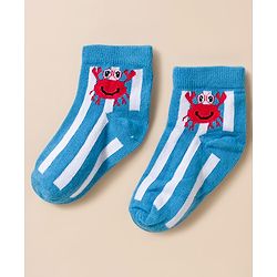 Cute Walk By Babyhug Knit Ankle Length Anti-Bacterial Socks with Stripe Crab & Polka Dot Design Pack of 3 -Blue Red & White