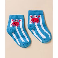 Cute Walk By Babyhug Knit Ankle Length Anti-Bacterial Socks with Stripe Crab & Polka Dot Design Pack of 3 -Blue Red & White