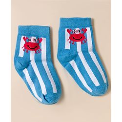 Cute Walk By Babyhug Knit Ankle Length Anti-Bacterial Socks with Stripe Crab & Polka Dot Design Pack of 3 -Blue Red & White