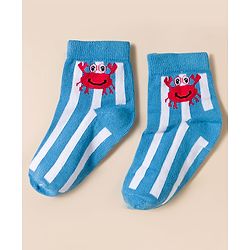 Cute Walk By Babyhug Knit Ankle Length Anti-Bacterial Socks with Stripe Crab & Polka Dot Design Pack of 3 -Blue Red & White