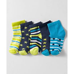Cutewalk by Babyhug Knit Ankle Length Anti Bacterial Socks With Stripes & Star Design Pack Of 5 - Multicolour