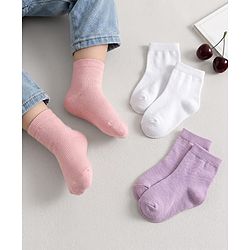Cute Walk by Babyhug Knit Ankle Length Anti Bacterial Solid Color Socks Pack of 3 - Lilac White & Pink