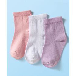 Cute Walk by Babyhug Knit Ankle Length Anti Bacterial Solid Color Socks Pack of 3 - Lilac White & Pink