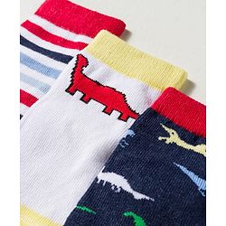 Cute Walk by Babyhug Knit Ankle Length Anti-Bacterial Striped & Dino Designed Socks Pack of 5 - Multicolor