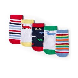 Cute Walk by Babyhug Knit Ankle Length Anti-Bacterial Striped & Dino Designed Socks Pack of 5 - Multicolor