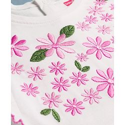 Babyhug 100% Cotton Knit Full Sleeves Top With Floral Embroidery - White