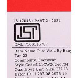 Cute Walk by Babyhug Velcro Closure Solid Oxford Shoes - Tan