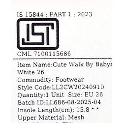 Cute Walk by Babyhug Solid Sneaker Shoes By Velcro Closure - White