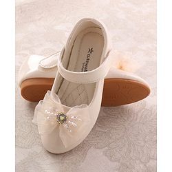 Cute Walk by Babyhug Velcro Closure Ballerina with Bow Applique - Beige