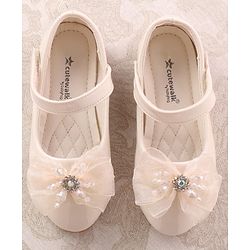 Cute Walk by Babyhug Velcro Closure Ballerina with Bow Applique - Beige
