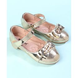 Cute Walk by Babyhug Velcro Closure Closed Toe Ballerina with Bow Applique - Golden