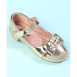 Cute Walk by Babyhug Velcro Closure Closed Toe Ballerina with Bow Applique - Golden