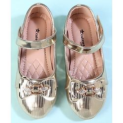 Cute Walk by Babyhug Velcro Closure Closed Toe Ballerina with Bow Applique - Golden