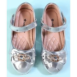 Cute Walk by Babyhug Velcro Closure Closed Toe Ballerina with Bow Applique - Golden
