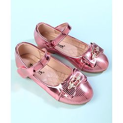 Cute Walk by Babyhug Velcro Closure Closed Toe Ballerina with Bow Applique - Golden