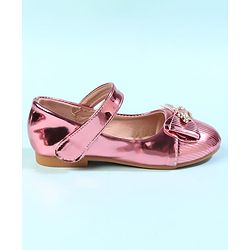 Cute Walk by Babyhug Velcro Closure Closed Toe Ballerina with Bow Applique - Golden
