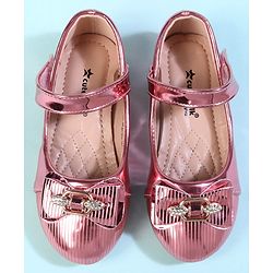 Cute Walk by Babyhug Velcro Closure Closed Toe Ballerina with Bow Applique - Golden