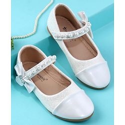 Cute Walk by Babyhug Velcro Closure Ballerina With Pearl Design - White