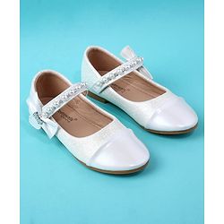 Cute Walk by Babyhug Velcro Closure Ballerina With Pearl Design - White