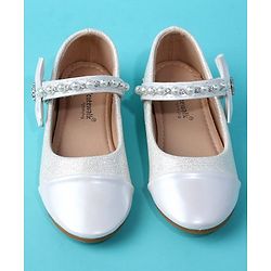 Cute Walk by Babyhug Velcro Closure Ballerina With Pearl Design - White