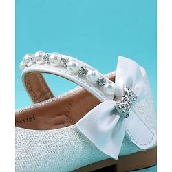 Cute Walk by Babyhug Velcro Closure Ballerina With Pearl Design - White