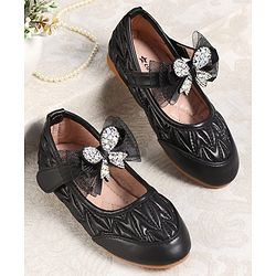 Cute Walk by Babyhug Velcro Closure Ballerina with Bow Applique - Black