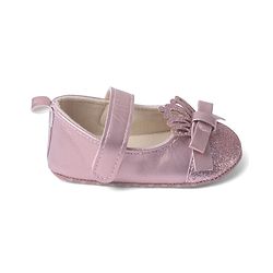 Cute Walk by Babyhug Velcro Closure Booties with Shimmer Floral Applique - Pink