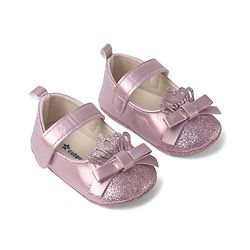 Cute Walk by Babyhug Velcro Closure Booties with Shimmer Floral Applique - Pink