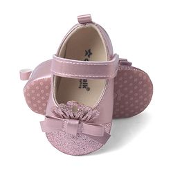 Cute Walk by Babyhug Velcro Closure Booties with Shimmer Floral Applique - Pink