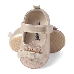 Cute Walk by Babyhug Velcro Closure Booties with Shimmer Floral Applique - Pink