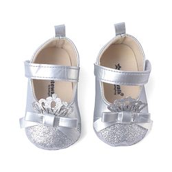Cute Walk by Babyhug Velcro Closure Booties with Shimmer Floral Applique - Pink