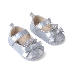 Cute Walk by Babyhug Velcro Closure Booties with Shimmer Floral Applique - Pink