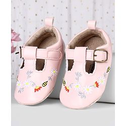 Cute Walk by Babyhug Velcro Closure Booties with Embroidery - Pink