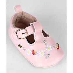 Cute Walk by Babyhug Velcro Closure Booties with Embroidery - Pink