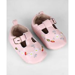 Cute Walk by Babyhug Velcro Closure Booties with Embroidery - Pink