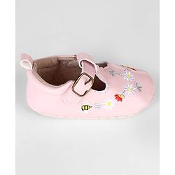 Cute Walk by Babyhug Velcro Closure Booties with Embroidery - Pink