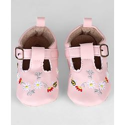 Cute Walk by Babyhug Velcro Closure Booties with Embroidery - Pink