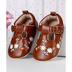 Cute Walk by Babyhug Velcro Closure Booties with Embroidery - Pink