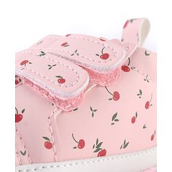 Cute Walk by Babyhug Booties With Velcro Closure & Cherry Print - Pink