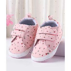 Cute Walk by Babyhug Booties With Velcro Closure & Cherry Print - Pink