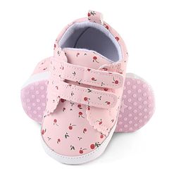 Cute Walk by Babyhug Booties With Velcro Closure & Cherry Print - Pink