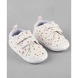 Cute Walk by Babyhug Booties With Velcro Closure & Cherry Print - Pink