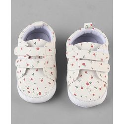 Cute Walk by Babyhug Booties With Velcro Closure & Cherry Print - Pink