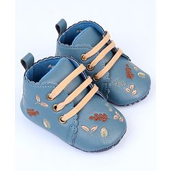 Cute Walk by Babyhug Slip On Booties With Leaf Embroidery - Blue