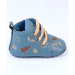 Cute Walk by Babyhug Slip On Booties With Leaf Embroidery - Blue